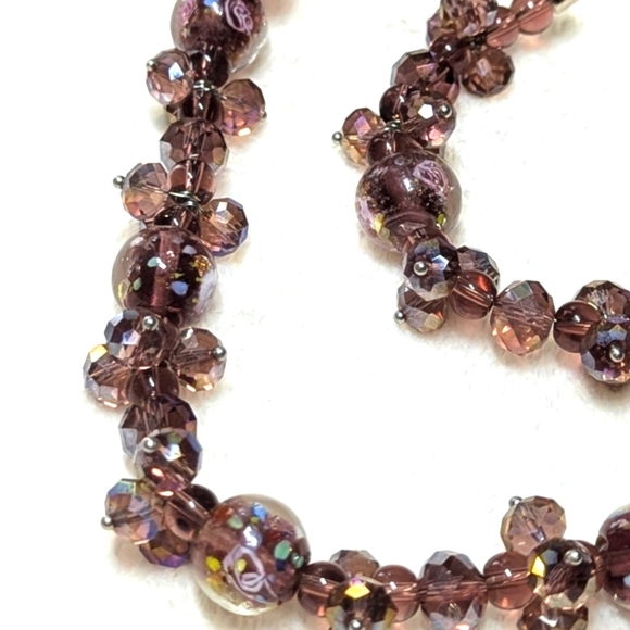 Beautiful Vintage Rosey/Mauve Crystal Beaded Necklace 20" Long - Picture 8 of 13